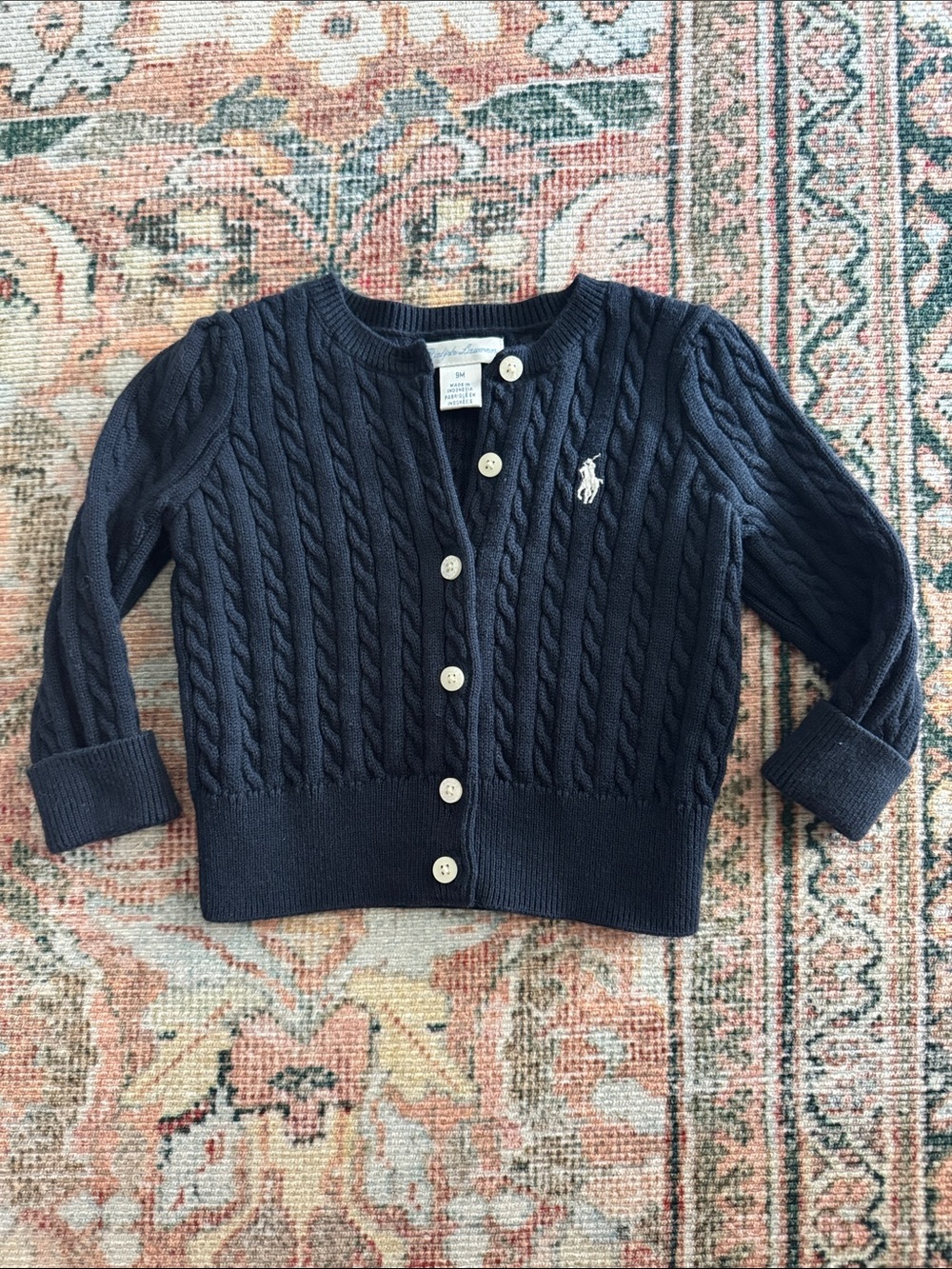 Ralph Lauren Baby Navy Cable-Knit Button Cardigan